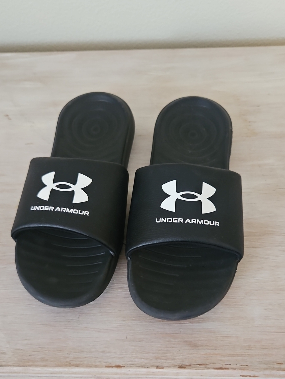 Under Armour Black Slides with White Logo Strap